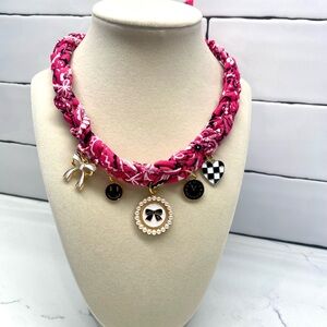 Pink Braided Necklace with Unique Charms